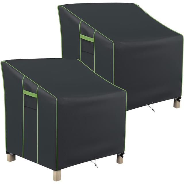 TEMU 2pcs Outdoor Chair Covers, 420d Heavy-duty, Elastic Drawstring Closure, Black With Green Stripe, Patio & Garden Furniture Cover