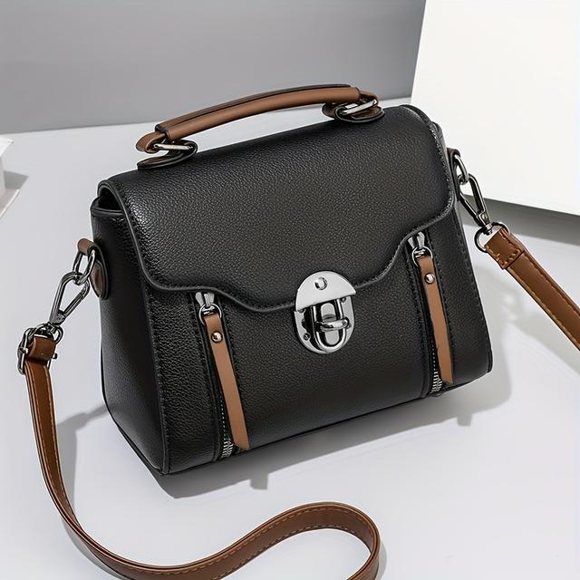 TEMU A Vintage Color- Crossbody Bag With Side Zipper Decorations, Multiple Compartments, Convertible Lock, And Anti-theft Features For Hand Carrying
