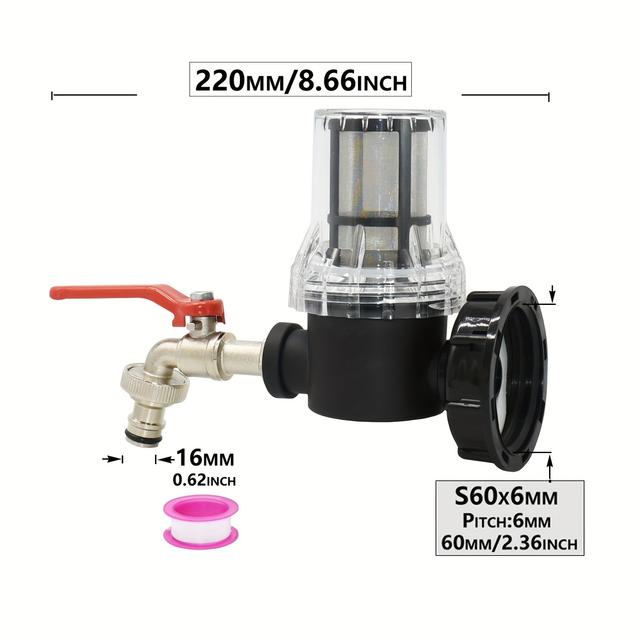 TEMU 1 Stück, 1000 L IBC-Wassertank-Anschluss, S60 Bis 16 Mm Nippel, Gartenschlauch, Filter, Bewässerung, Wasserhahn-Adapter, Outdoor-Regenwasser-Sammeleimer-Adapter, Passendes Ventil