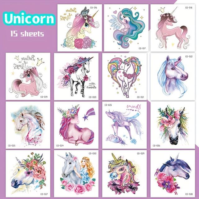 TEMU 15-pack Waterproof Temporary Tattoos, Oblong Shape, Long-lasting Fake Tattoos For Birthday Party Favors, Face Stickers, Slumber Party Supplies, Gift Bag Fillers