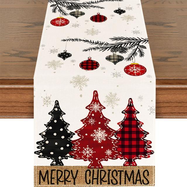 TEMU 1pc Of Tree-themed Table Runner For Christmas, Perfect For Dining Table Decoration At For Home Parties, In Sizes 13 X 48 Inches, 13 X 72 Inches, And 13 X 108 Inches