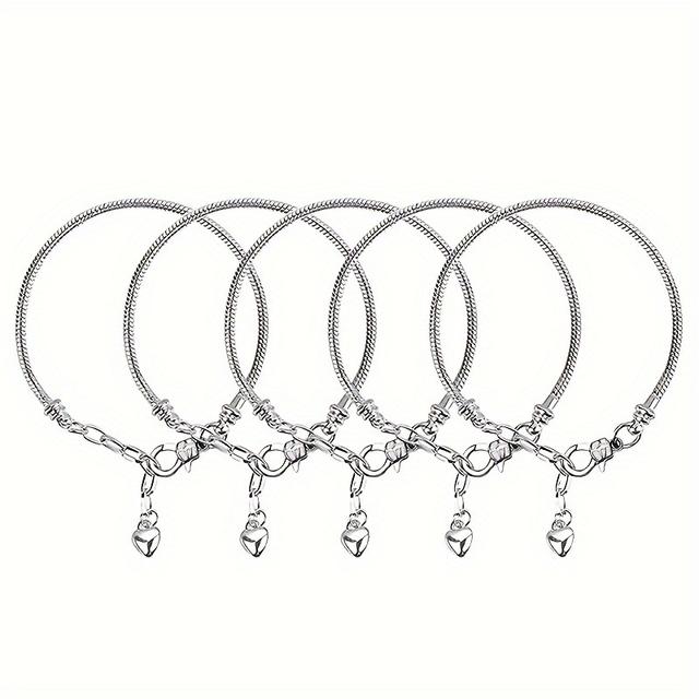 TEMU Set Of 5 Adjustable Snake Chain Bracelets, Each 16cm/6.3 Inches, Featuring A Heart-shaped Extender Chain, Perfect For Jewelry Crafting