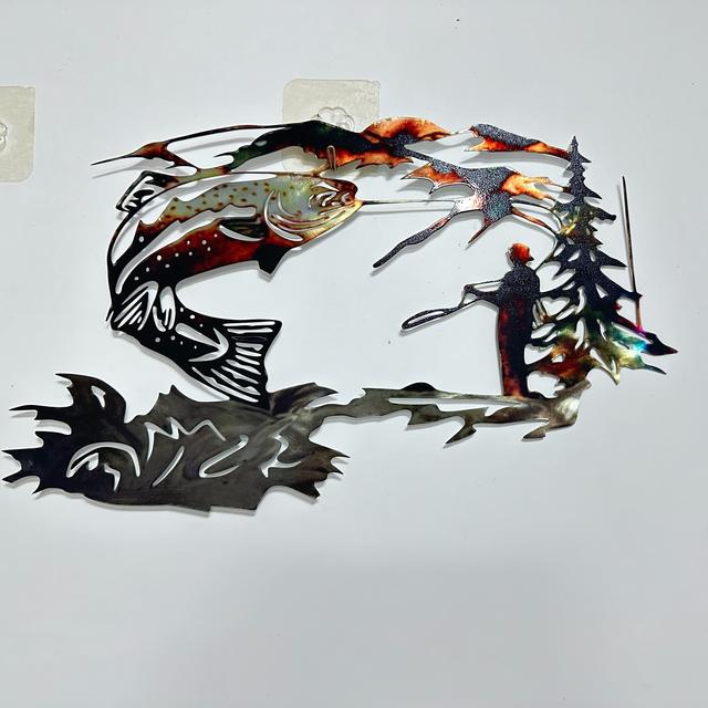 TEMU 1pc Metal Wall Decoration, Metal Wall Art , And Trout Silhouette Craft, Decorative Wall Decoration Hanging In Living Room, Bedroom, Bathroo Art
