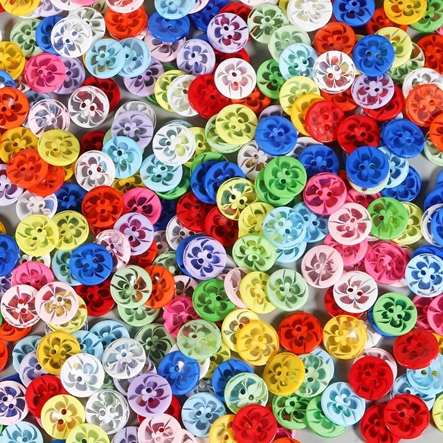 TEMU 100pcs Assorted Sizes Floral Resin Buttons For Diy Crafts, Scrapbooking & Sewing - Decorative Clothing Embellishments