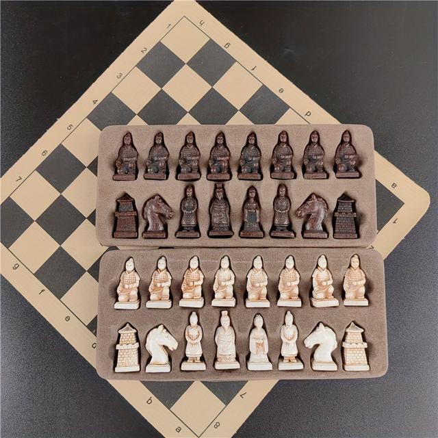 TEMU Terra-cotta Army Ancient Small Chess Chess Board 27cm/10.63inch Hand-made Three-dimensional Character Modeling Game Entertainment Pieces