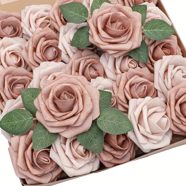 TEMU 25 Piezas de Ramo Artificial Realista - Color (/Caramelo) para y Detalles de Boda, Rosas de Plástico para Regalos de San Valentín/Día de la , Arreglo Floral Duradero para
