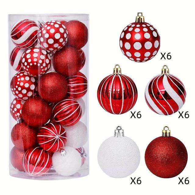 TEMU 30pcs Balls Ornaments For Christmas Tree, 6cm/2.37" Shatterproof Painting & Glittering Plastic Hanging Decorations Balls Baubles Set For Holiday Wedding Party Decor
