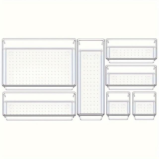 TEMU 7/11/18pcs Clear Plastic Drawer Organizers Set, 4-size Versatile Bathroom And Vanity Drawer Organizer Trays, Storage Bins For Makeup, Bedroom, Kitchen Gadgets Utensils And Office