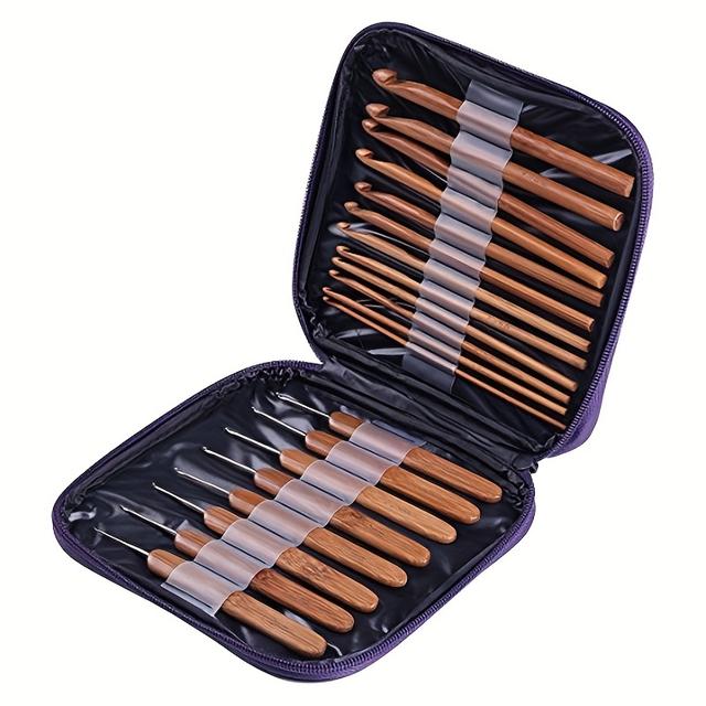 TEMU 20pcs Bamboo Handle Crochet Set With Case, Ergonomic Crochet Needles Bamboo Handle Knitting Needles Weave Yarn Craft Yarn Diy Sewing Tools Knitting Bamboo Crochet Hook Set With Case Diy Tools