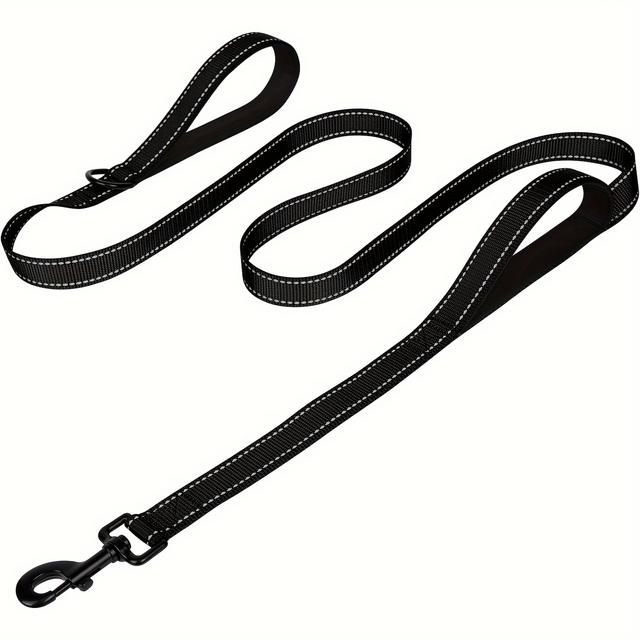 TEMU Heavy Duty Double Handle Dog Leash With Reflective Strips For Night Safety, Ideal For Large And Extra Large Breeds, Outdoor Walking And Training