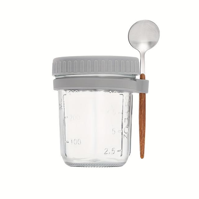 TEMU 1pc Overnight Oat Cup Glass With Lid And Spoon, 12oz Seal Food Breakfast Cup, Portable Salad Yogurt Cup, Vegetable And Fruit Storage Container, Back To School Supplies For Restaurant/ Cafes