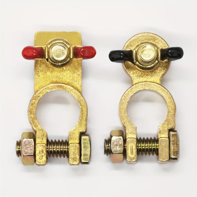 TEMU 1 Pair Battery Terminals Solid Brass Clamps Connectors Top Post Battery Terminals Clamp Set, Quick Release For Rv Motorbike Car Truck Boat