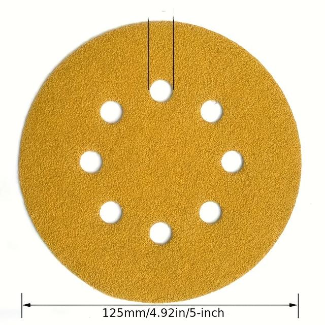 TEMU 15/50pcs 5 Inch Yellow Sanding Discs, 60/80/120/150/180/240/320/400/600 Assorted , 8 Holes 5''/125mm Hook And Loop Aluminum Oxide Sandpapers For Random Orbital Sander
