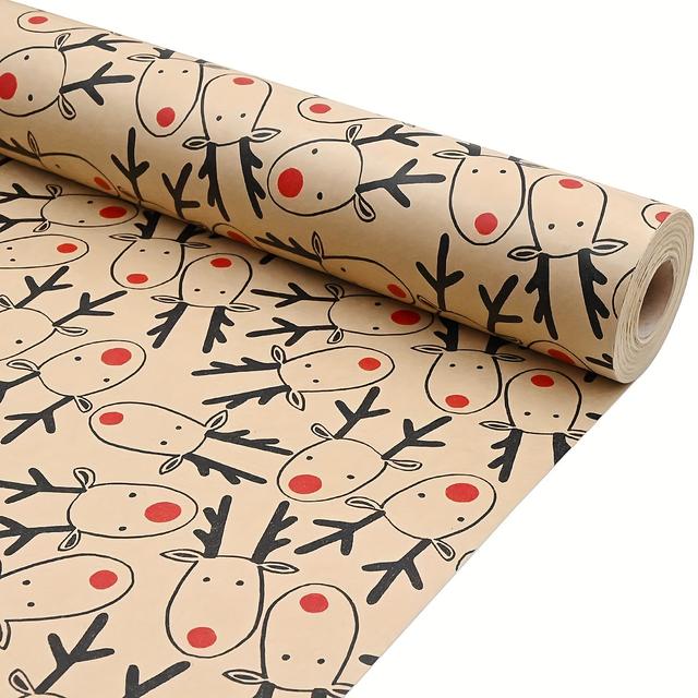 TEMU 49ft Christmas Wrapping Paper Roll, Brown Gift Wrapping Paper With Elk For Party Gifts, Birthday, Graduation, Present Decorations-elk (17in X 49ft)
