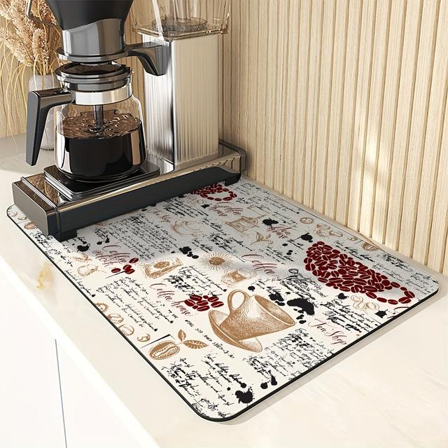 TEMU 1pc Kitchen Drying Mat, Bathroom Absorbent Mat, Table Heat Insulation Pad, Vintage Style Drying Mat