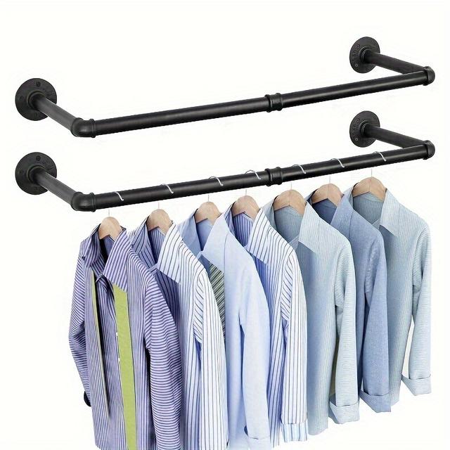 TEMU 1er Pack/2er Pack Kleiderständer Wandmontage, Industrielle Rohr-Kleiderstange 38,4 Zoll, Schwerlast-Metall-Kleiderstange für Schrank, Waschküche, Vielseitige Hängestange, Schwarz
