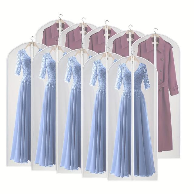 TEMU 10pcs Set Dust-proof Garment Bags For Long Dresses, Suits & Coats - Zippered Closure, No Hook Needed - Protective Closet Storage Solution