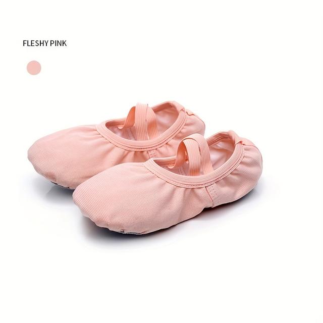 TEMU Girls' Ballet Dance Shoes, Professional, Cat Claw, Soft Sole, Canvas, Elastic Band Closure, Breathable, Plain Toe, Dance-, For , Dance, Sports, Fall, Spring, Summer
