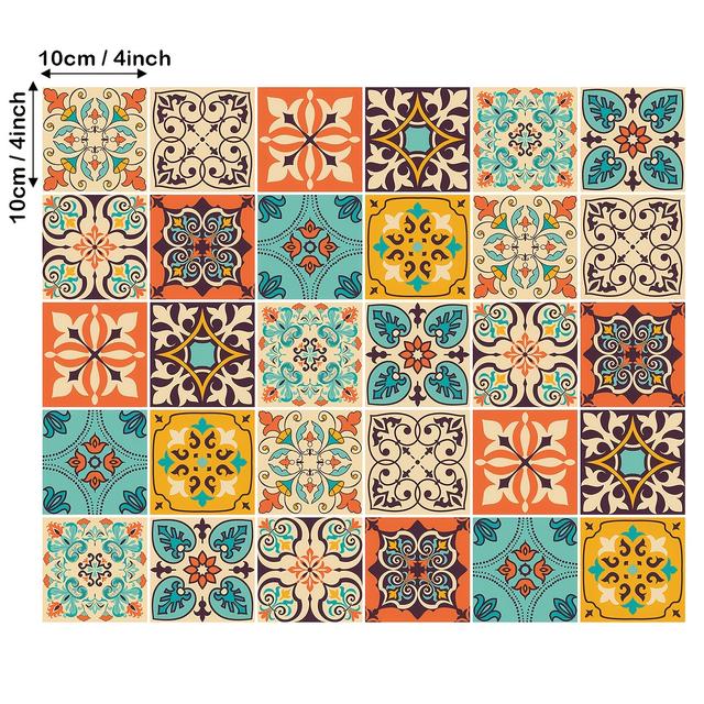 TEMU 30pcs Bohemian Style Tile Self-adhesive Wall Stickers, Peel And Stick, Waterproof Living Room Kitchen Bedroom Wall Stickers, Vinyl Wall Decals, Home Wall Decoration, 4x4 Inch