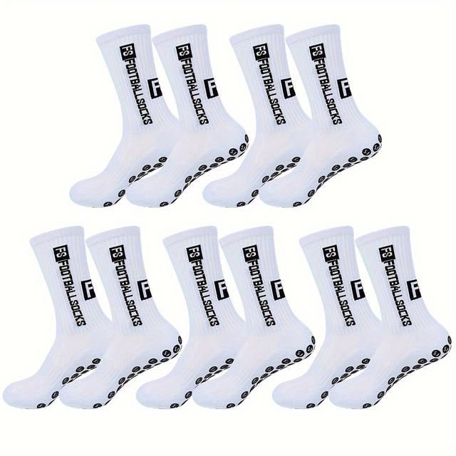 TEMU 5-pack White Anti-slip Glue-pointed Mid-calf Breathable Wear- Soccer Sports Socks