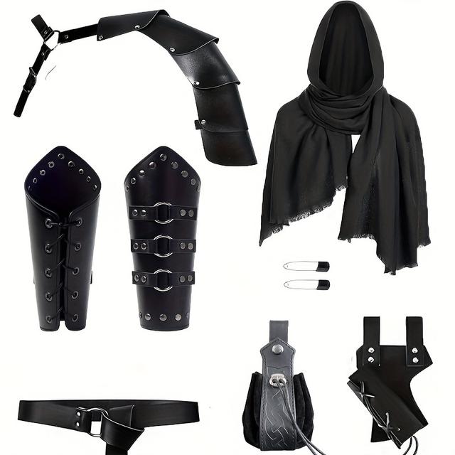 TEMU 8pcs Medieval Knight Leather Men's Renaissance Suit, Without Battery
