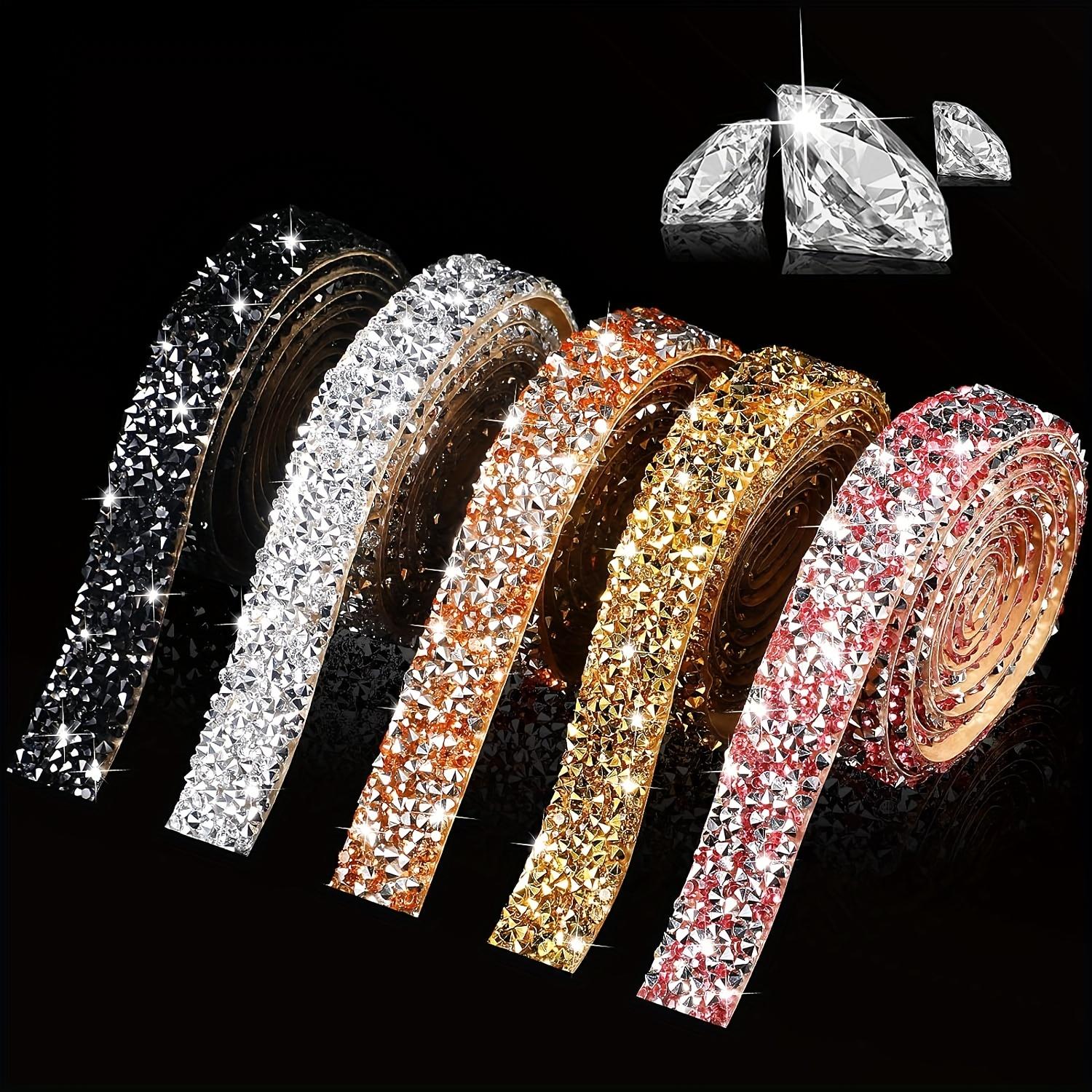 TEMU Cinta de Cristal con Diamantes de Autoadhesiva, 5 Rollos de , y Resistente para Manualidades, Decoración de Fiestas y Artesanías DIY