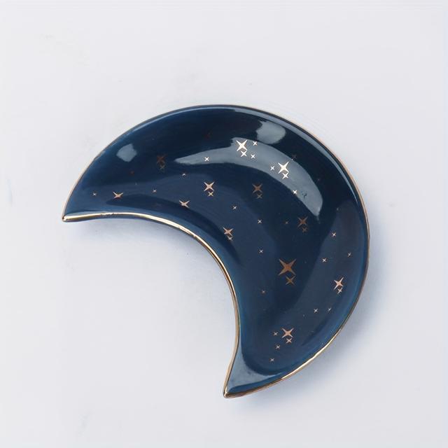 TEMU صينية تخزين المجوهرات على شكل قمر من السيراميك لزينة المنزل - هدية لحفلة عيد ميلاد أو رأس السنة