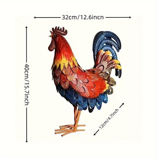 TEMU Metalltuppstaty, trädgårdsskulptur utomhus, färgglad kycklingdekor i järn, konsthantverk för trädgårdsgräsmatta