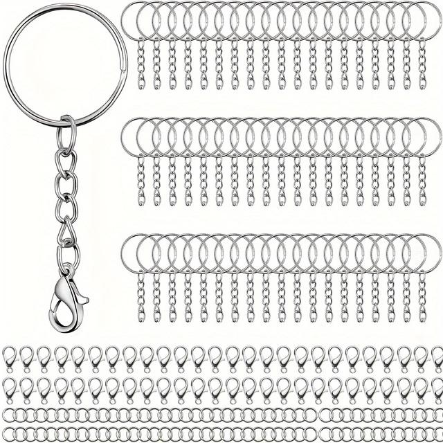 TEMU 150pcs Keychain Rings With Chain Key Chain Making Kit Include 50 Split Key Ring With Chain, 50pcs Open Jump Rings, 50pcs Lobster Clasp, Keychain Ring For Crafts Jewelry Making Supplies, Silvery