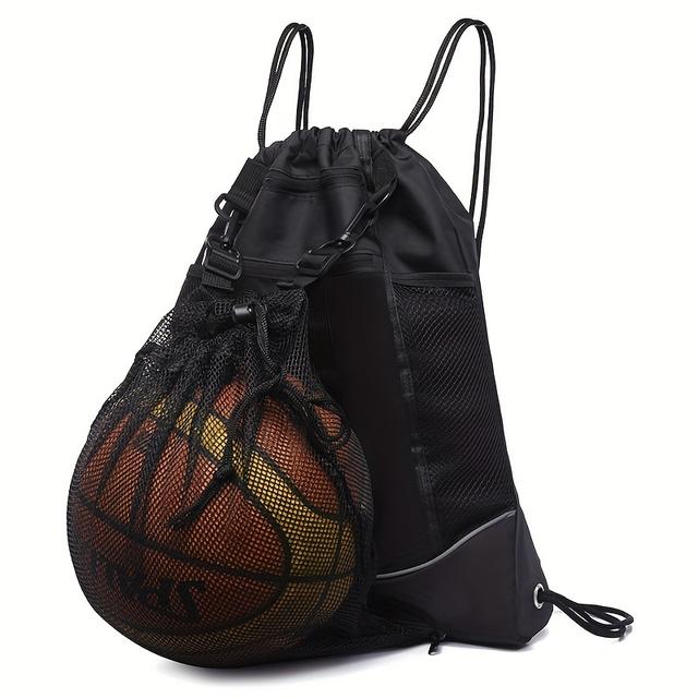 TEMU Sports Drawstring Backpack - Nylon Mesh Bag For Basketball, Football, Soccer & Volleyball Storage - Ideal For Outdoor Activities, Gym, Yoga
