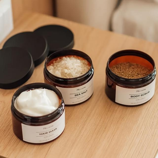 TEMU Set Of 3 Bathroom Cosmetic Jars, 300ml Each, Including Bath Salt, Body Scrub, Hair Mask, And Body Lotion Storage Jars With Labels