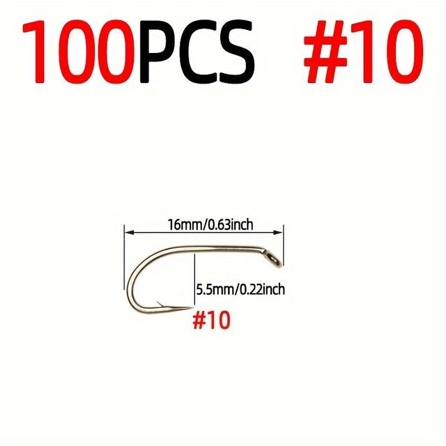 TEMU Pack Of 100pcs Of High Carbon Steel Barbed Hooks In Sizes #8, #10, #12, #14, And #16, Suitable For Tying Dry And Wet Flies, Nymphs, Midges, Pupas, And Lures For Trout Fishing