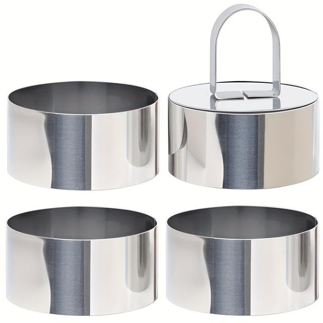 TEMU 2/4pcs, Cake Mold Rings (2.76''), Stainless Steel Mousse Cake Ring, Round Cookie Cutters, Pancake Molds, Baking Tools, Kitchen Gadgets, Kitchen Accessories, Home Kitchen Supplies, With 1pc Pusher