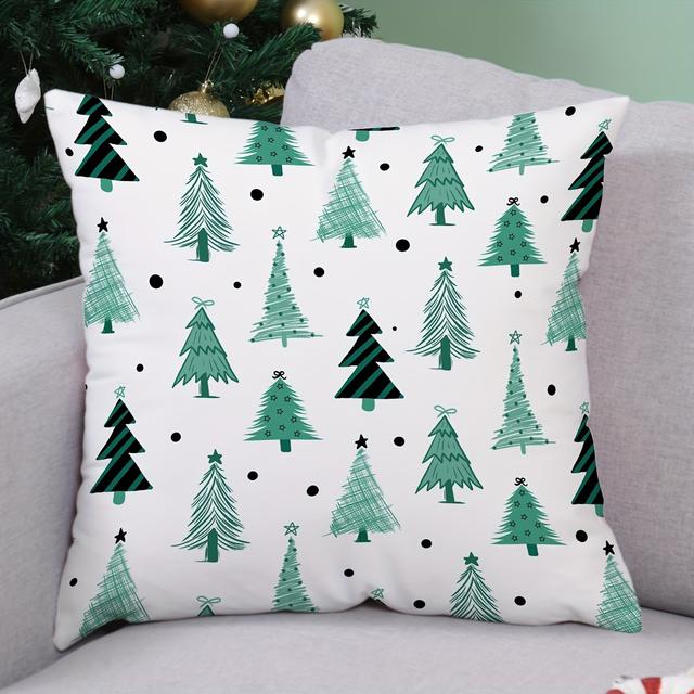 TEMU 1pc, Xmas Throw Pillow Covers, Xmas Tree Printed Throw Pillowcase, Throw Pillow Covers Decor, Home Decor, Room Decor, Bedroom Decor, Living Room Decor, Car Decor, Sofa Decor
