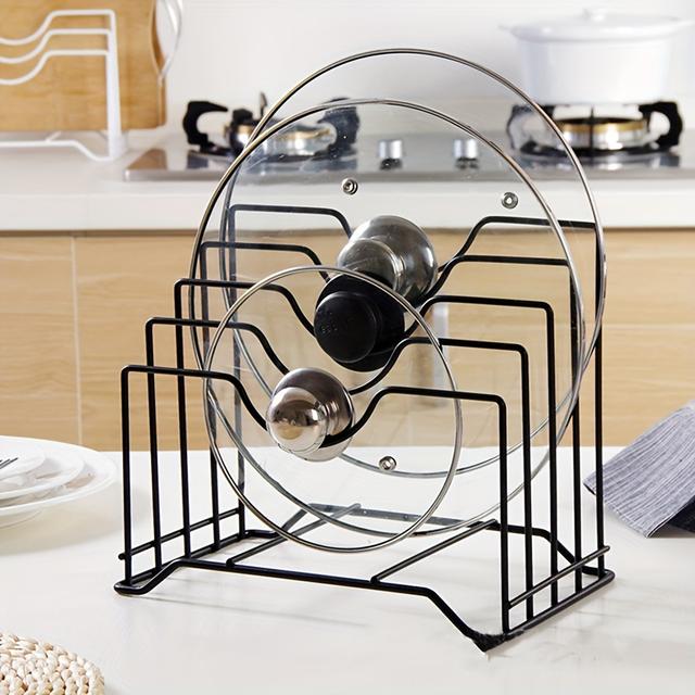 TEMU 1pc Iron Metal Pot Lid Holder - Multifunctional Kitchen Organizer For Countertops, Cabinets & Shelves - Space-saving Storage Rack With Slots For Utensils & Lids - Ideal Gift For