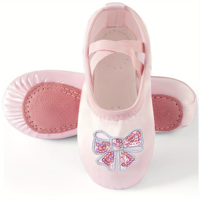 TEMU Bow Children's Dance Shoes For Girls With For Practice, Chinese Cat's Claw Pink Dance Special Ballet For Toddlers