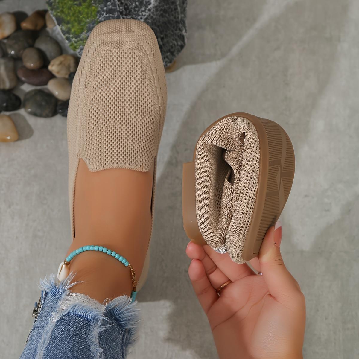 TEMU Women's Slip-on Flat Shoes, Breathable Square-toe Wide-fit Large-size Shoes, Casual Lightweight Walking , Women Shoes