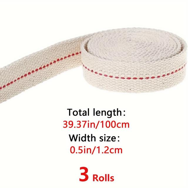 TEMU Premium Cotton Oil Lamp Wicks - 2 Or 3 Rolls, Fits 0.5" & 0.78" Lanterns And Candle Burners, Ideal For Paraffin & Kerosene