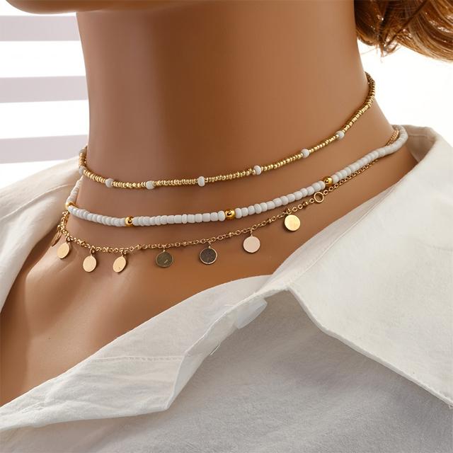 TEMU 3個セットのヴィンテージなり上がった金属製の丸いテクスチャードダントネックレス