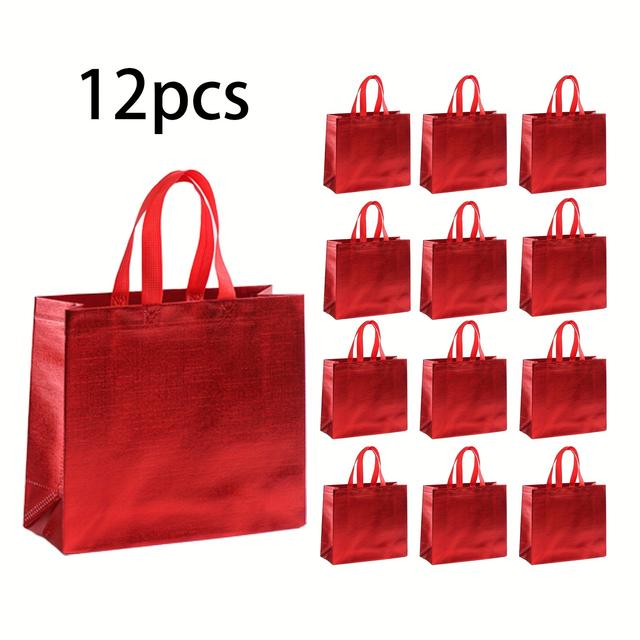 TEMU Juego de 12 bolsas de compras brillantes doradas con , perfectas para y regalos grandes. bolsas no tejidas miden 12,2 x 11 x 4,7 pulgadas, ideales para fiestas de y otras celebraciones.