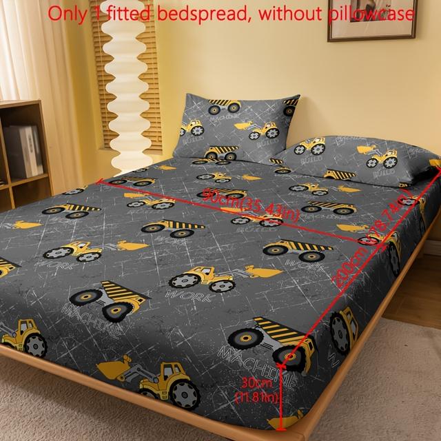 TEMU A Printed Flannel Fitted Sheet Featuring A Construction Vehicle Pattern, Suitable For Bedroom Use