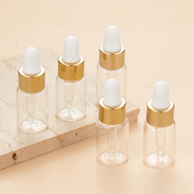 TEMU 5-pack 5ml Glass Dropper Bottles, Leak-proof Refillable Empty Bottles For Essential Oils, Cosmetics, Perfume, And Other Liquids, Travel Essentials