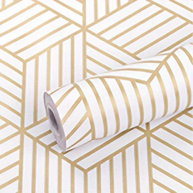 TEMU 1pc Shelf Liners For Kitchen Cabinets, Self-adhesive Drawer Liner Strong Non-slip Thickened Golden Geometric Easy To Clean Cabinet Liner For Shelf Cabinet Refrigerator