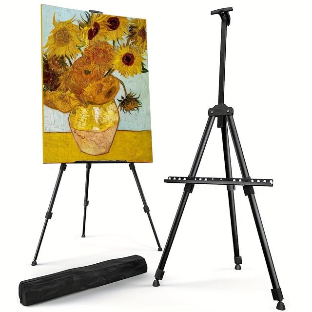 TEMU Multi-height, Adjustable Metal Artist Easel Stand - Portable Tripod With Carry Bag, Height Range 20-65 Inches For Canvas Painting, Tabletop/floor Display & Weddings