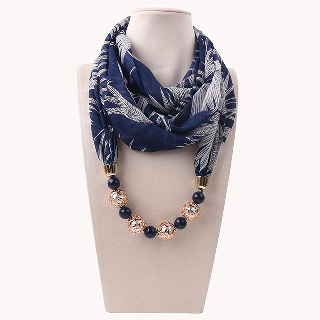 TEMU Beaded Pendant Scarf European And Printed Chiffon Neck Gaiter Headscarf