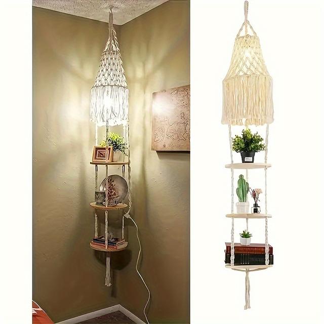 TEMU 1 Stück -Lampenschirm, Eckdekor-Lampenschirm, 3-stöckiger Hängepflanzenständer, --, Für Schlafzimmer, Wohnzimmer, Wandecke