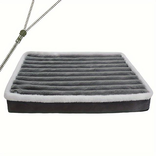 TEMU Cama Ortopédica para Perros de Pequeñas a Grandes - de Rayas Anchas Extraíbles, Espuma de Poliuretano , Cojín Rectangular para Mascotas en