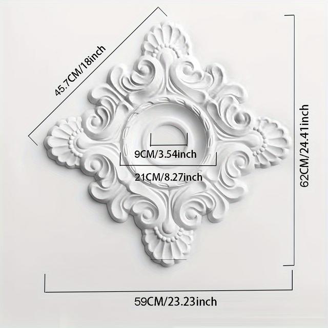 TEMU Square-shaped Disc Made Of Pu Polyurethane Foam, Used As A Lightweight Architectural Decoration Material For Home Decor, Featuring Circular Three-dimensional Carved Panels Gypsum Moldings