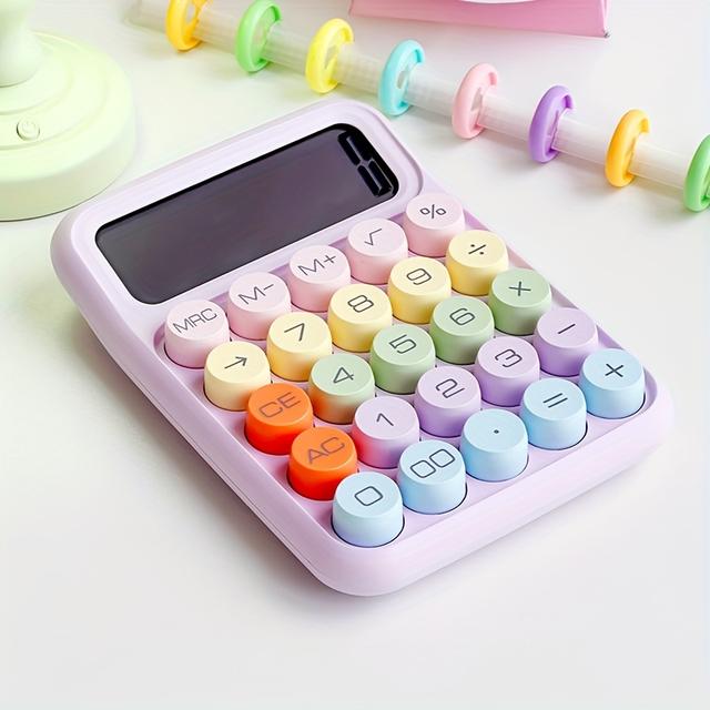 TEMU 1pc Keyboard Calculator Office 12-digit Mechanical Calculator Cute Candy Color Calculator Color Aesthetic And Big Buttons - Office Or School Use