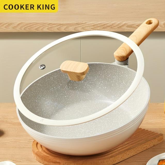TEMU 1pc Wok Pan, 11.8inch/30cm, With Glass Lid, Non-toxic, Heat-resistant Handle, Induction Ready, Compatible With All Cooktops For Restaurant